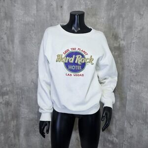 Vintage 90s Hard Rock Cafe Las Vegas‎ Size S White Pullover Crewneck Sweatshirt